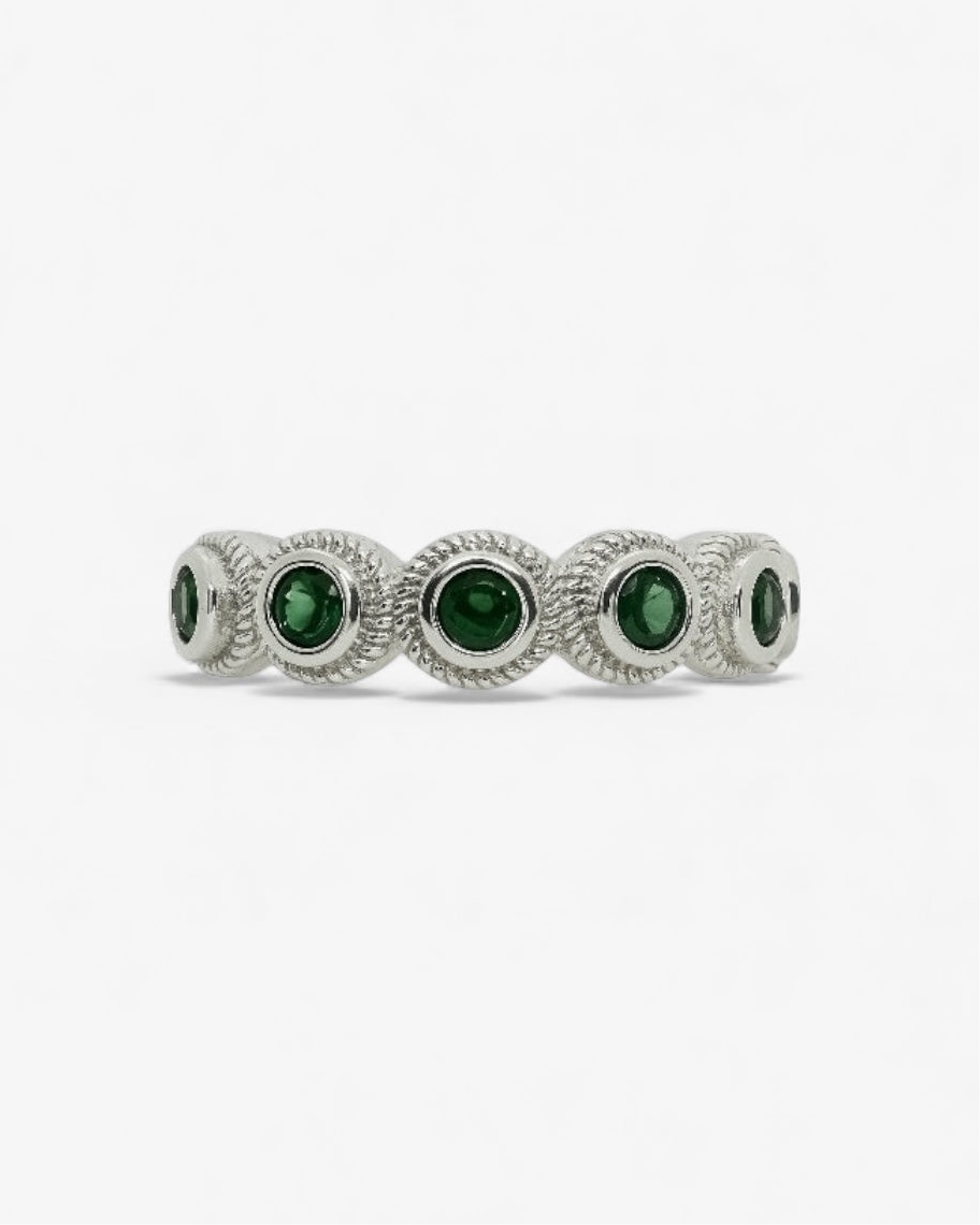Anillo lágrima verde plata