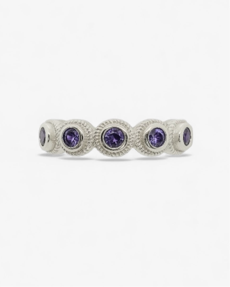 Anillo lágrima lila plata