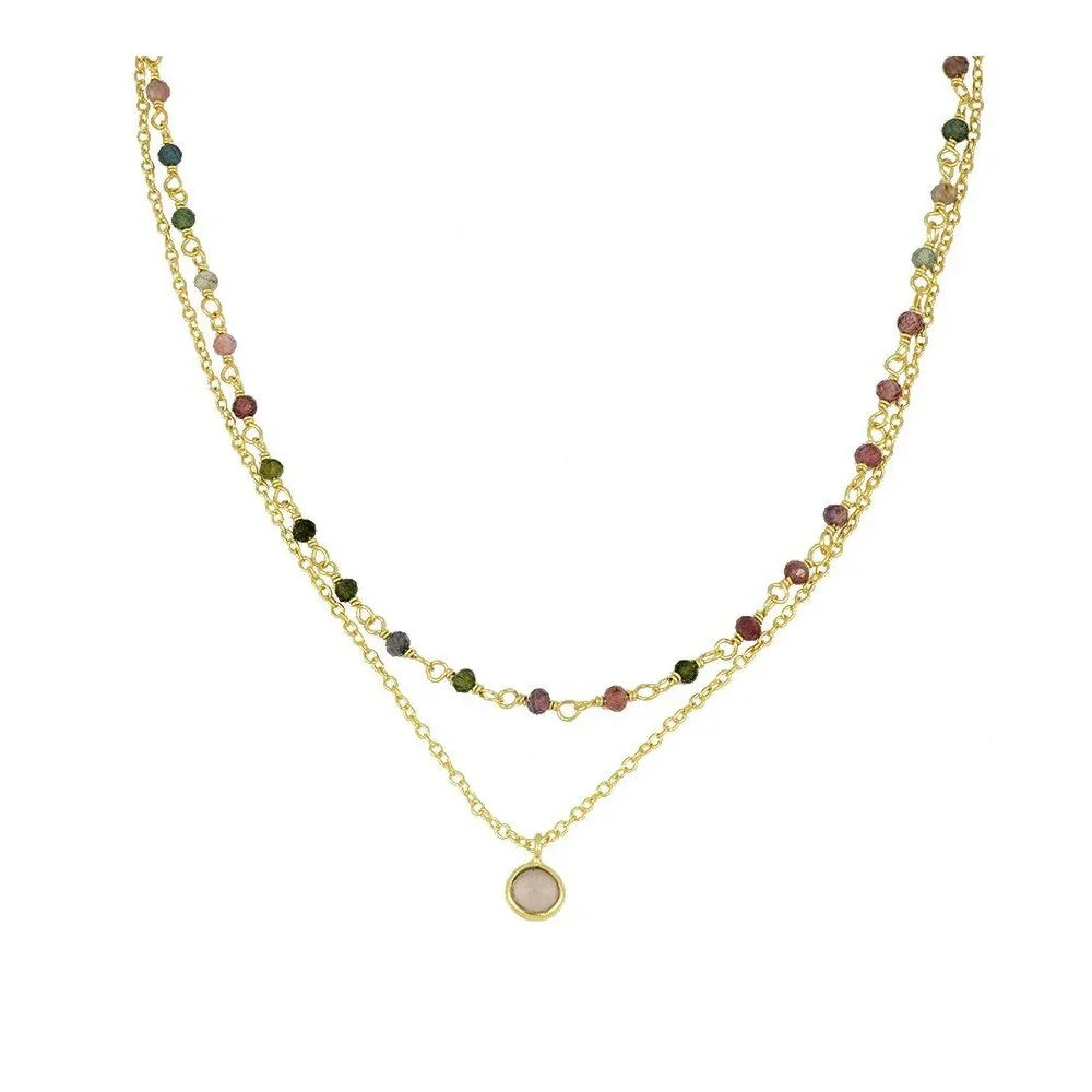 Collar calcedonia turmalina oro